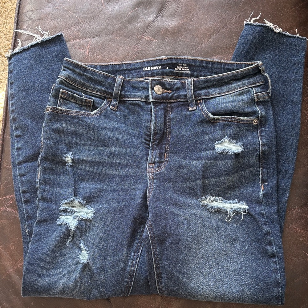 Old Navy Women's rockstar super skinny Ripped Dark Blue Skinny Jeans